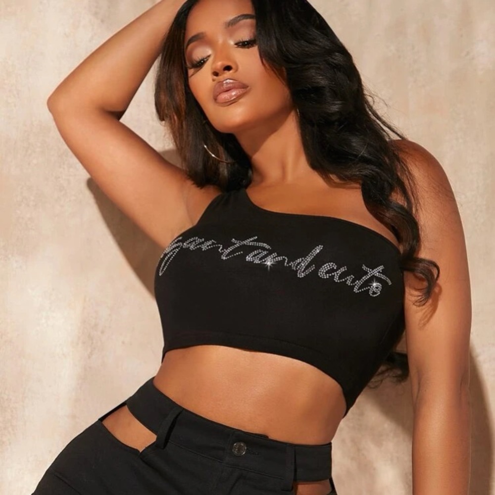 ⭐️ 3/$15 Rhinestone One Shoulder Crop Top ⭐️